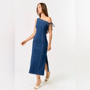 Fashion Nova One-Shoulder Denim Blue Dress